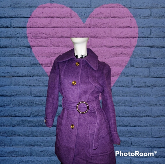 💜1960's-1970's Vintage Purple Wool Belted Coat - Picture 9 of 15